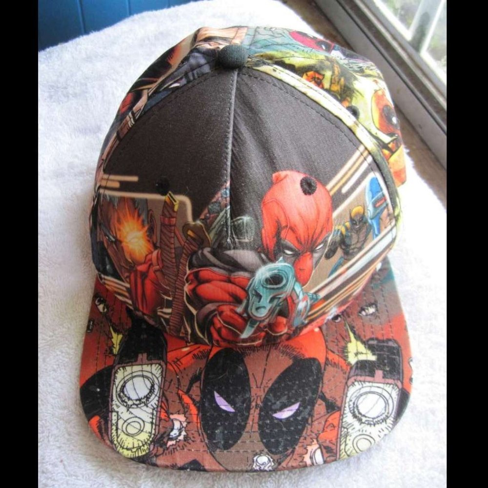 Deadpool Pointing Gun X Men Marvel Comics Background Snap Back Cap Black Dark